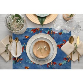 Resim Adawall Home Blue Superman Kumaş Amerikan Servis 4'lü Set Çok Renkli 