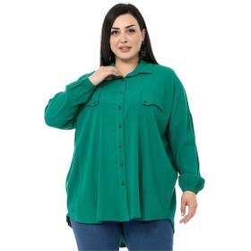 Resim Büyük Beden Cep Kapağı Detaylı Kol Ağzı Lastikli Yeşil Gömlek-yeşil Yeşil 