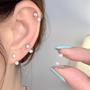 Resim 3 adet Zarif C Şeklinde Spiral Kulak Kemiği Çivisi, Kristal Taş Süslemeli Paslanmaz Çelik, Kadınlar için Basit Minimalist Tasarım, Günlük Giyim, Partiler ve Ziyafetler için Uygun 