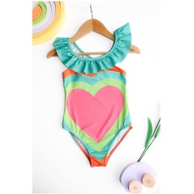 Resim Lolliboomkids Kız Çocuk Renkli Kalpler Desen Neon Renkler Fırfır Yaka Detaylı Mayo Yeni Sezon Çok Renkli 