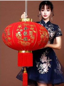 Resim Çin Feneri Festival Parti Dekorasyon Düğün Feneri Kırmızı Kadife Yuvarlak 80 cm Kırmızı 