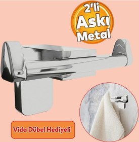 Resim Bornoz Havlu Asma Askısı Banyo Lavabo Çatal 2'li Metal Sağlam Aparat Krom Askılık Vidalı 