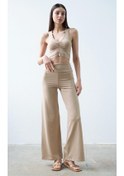 Resim Bol Paça Yüksel Bel Kemer Detaylı Pantolon - Açık Kahve Açık Kahverengi 