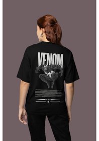 Resim Venom Sırt Baskılı Unisex Oversize Film Karakter Tişört Siyah 
