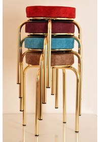 Resim 4 Lü Renkli Silinebilir Kumaş Altın Ahtapot Tabure Mutfak Tabure 