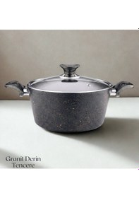 Resim 24 Cm Granit Derin Tencere Cam Kapak - Siyah Siyah 