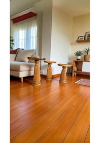 Resim Masif Tik Renk Mantar Sehpa Takımı 3 Lü Ahşap Yan Sehpa Kahverengi 