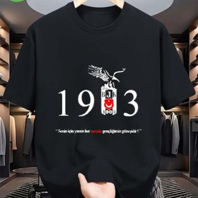 Resim Erkek Besiktas Futbol Kulübü Tişört - Logolu & "48.84metre Tasarım, Günlük Bisiklet Yaka, Hafif Esnek Kumaş, Spor ve Günlük Giyim için Mükemmel, Spor Giyim | Sportif Günlük Stil | Rahat Kesim 