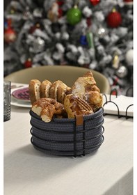 Resim Mat Siyah Yuvarlak Ekmek Sepeti Şık,ekmeklik Mavi Hasır Örmeli Makrome-çok Amaçlı Metal Paslanmaz Siyah 