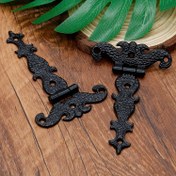 Resim 2 Adet Ağır Hizmet Tipi T-Menteşeler - Vintage Siyah Metal, Toz Boyalı Bitiş ve Vidalı, Ahır Kapıları İçin Dekoratif 