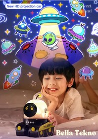 Resim HALL BREATHE Çocuklar İçin Renkli Eğitici Robot Gece Lambası, Yıldızlı Gökyüzü Projektörlü, USB ve Müzikli 