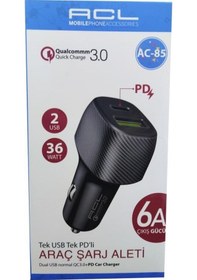 Resim Acl Ac-85 Tek Usb Tek Pd'Li Araç Şarj Aleti 6A Çıkış Gücü 