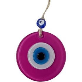 Resim Pembe Nazar Boncuklu Duvar Süsü 10 Cm Cam Duvar Dekoru 