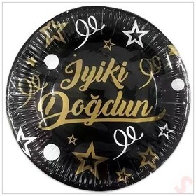 Resim İyiki Doğdun Siyah & Altın Karton Tabak - 23cm X 8 Adet 