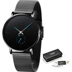 Resim Hanyang Siyah Mavi Lıge Üst Marka Lüks Kuvars Erkek Saatler Moda Iş Erkekler Için Basit Örgü Kemer Izle Rahat Su Geçirmez Spor Reloj Hombre (Yurt Dışından) 