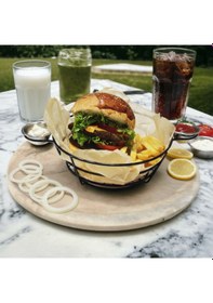 Resim Tekmarked Metal Sosluklu Hamburger Ve Patates Kızartması Sunum Sepeti Siyah 