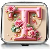 Resim Xuweiwei T Compact & Şık Mini Metal Küllük Kapaklı Pembe Gül & Yazı Desenli Seyahat & Outdoor Kullanım İçin 