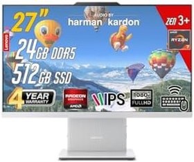 Resim LENOVO IdeaCentre 27ARR9 AMD Ryzen 7-7735HS 24GB 512GB 27 FHD FreeDos Beyaz All in One Bilgisayar 