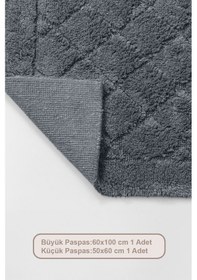 Resim Elart Frio Banyo Halısı Paspas Takımı Pamuklu 2 Adet 60x100 Cm Antrasit Antrasit 