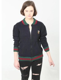 Resim Kadın Tam Fermuarlı Triko Hırka - Lacivert Siyah 