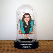 Resim Siyah Kıyafetli Kadın Öğretmen Karikatürlü Fanus Biblo 