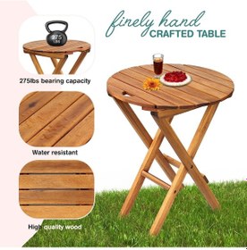 Resim 60x50x40 Cm Ahşap Katlanır Yuvarlak Kamp Masası Piknik, Bahçe Ve Balkon Kolay Taşımalı - Doğal Bambu Rengi Ahşap 