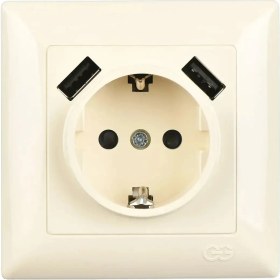 Resim Günsan Elektrik Visage 2 USB Çıkışlı Çocuk Korumalı Topraklı Priz, 5V, 2.4A, Krem 