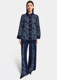 Resim Kadın İndigo Selvedge 7s6-50 Oversize Dantel Nakış Çiçek Detaylı Özel Tasarım Denim Ceket - indigo / M 