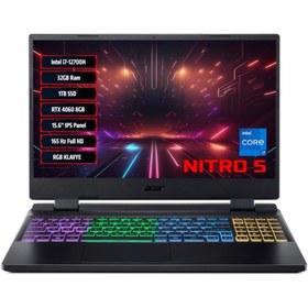 Resim ACER AN515-58 Intel Core i7-12700H 32GB 1TB SSD RTX4060 8GB DOS 15.6'' FHD 165Hz Gaming Laptop 