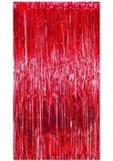Resim Metalize Arka Fon Kapı Perdesi Kırmızı 100x200 Cm 