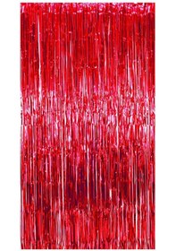 Resim Metalize Arka Fon Kapı Perdesi Kırmızı 100x200 Cm 