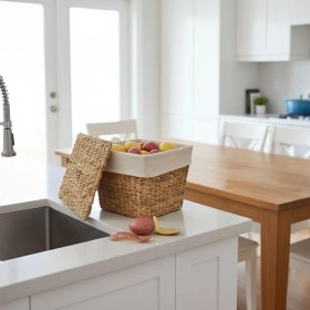 Resim Hepta Collection Su Sümbülü Patates Soğan Kovası | Doğal Hasır Saklama Sepeti | El Yapımı Kare Şekilli Mutfak Düzenle 