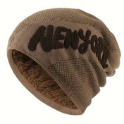 Resim Erkek ve Kadınlar için Polar Astarlı Termal Örgü Bere - NEW YORK Yazılı Kışlık Şapka, %100 Polyester, Spor Esnek Uyumlu, Elde Yıkama/Kuru Temizleme, Soğuk Hava Dış Mekan Kapası 