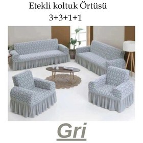 Resim Jakarlı Şaldesen Koltuk, Kanepe, Çekyat Örtüsü Esnek 3311 Gri Gri 