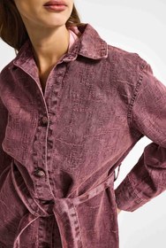 Resim Kadın Gül Kurusu 6s6-98 Oversize Kemer Detaylı Kumaş Özellikli Tasarım Denim Ceket - Bordo / 36 