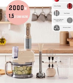 Resim Karaca Çift Katlı 4 Kanatlı Paslanmaz çelik bıçaklar Turbo Özelliği 1,5Litre Hazne 2000W Mutfak Robotu 