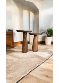 Resim Doğal Ahşap Yan Sehpa Takımı Masif 2 Li Ceviz Renk Zigon Fiskos 