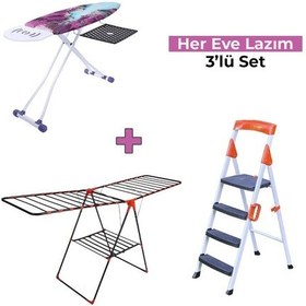 Resim 3'lü Çeyiz Paketi-elips Lux Ütü Masası, Massima Life Çamaşır Kurutmalık, Promax Plastik Basamaklı Merdiven 