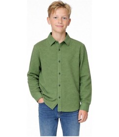 Resim Ahengim Erkek Çocuk Modern Kesim Beyaz Polyester Basic Gömlek Ak8789 Yeşil 