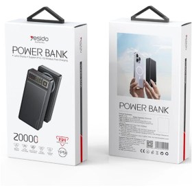 Resim YESIDO YP58 20.000 mAh Led Şarj Göstergeli 22.5W USB3.0 ve 20W Type-C Çıkışlı 15W Kablosuz Şarjlı PD Hızlı Şarj Magsafe Powerbank - Siyah 