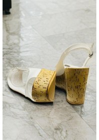 Resim Kadın Mantara Beyaz Cilt 10 Cm Dolgu Topuklu Mantar Taban Önü Arkası Acık Ayakkabı Beyaz 