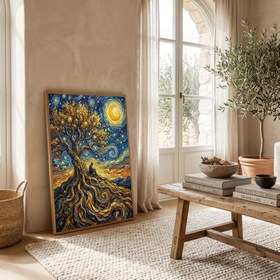 Resim Man in Tree of Life Print - Van Gogh-Style Spiritual Reflection Wall Art - With Hanger - Wood / 20 x 28" (50x70 cm) 