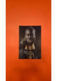 Resim Düşünceli Siyahi Kadın Portre Natürel Tasarım Ahşap Çerçeve Ev İş 