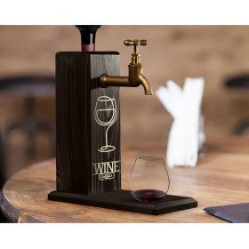 Resim Bk Gift Aynalı Altın Kabartma Musluklu Doğal Siyah(Ebony) Ahşap Şarap Standı, Home Bar, Içecek Dispenseri, Ahşap Içecek Çeşmesi-5 