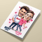 Resim Romantik Mutlu Aşıklar Karikatürlü Tebrik Kartı 