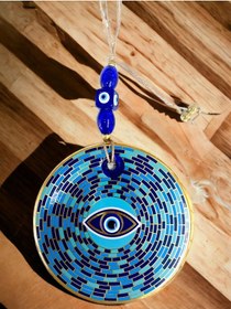 Resim Prizma Desen Nazar Boncuklu Gözlü Duvar Süsü Cam Duvar Dekoru 