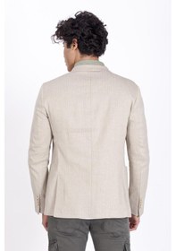 Resim Ncs Jeans Erkek Blazer Slim Fit Dar Kesim Çizgili Keten Karışımlı Ceket 4869-Bej 