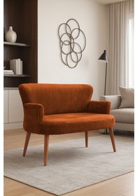 Resim Roma Modern İkili Koltuk - Babyface Kumaş - Kapitonesiz - Ahşap Ceviz Renk Ayak - Bakır Bakır 