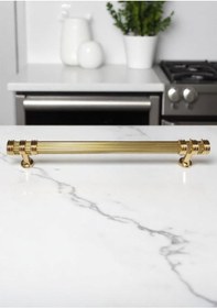 Resim Çizgili Nesli Alüminyum Metal Lüks Modern Mobilya Çekmece Mutfak Dolabı Kulpu Altın 128mm Altın 