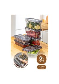 Resim Vienev 6lı Kendinden Çizgili Kilitli Kapaklı Saklama Kabı Seti 3x 2 L - 4 L Antrasit 
